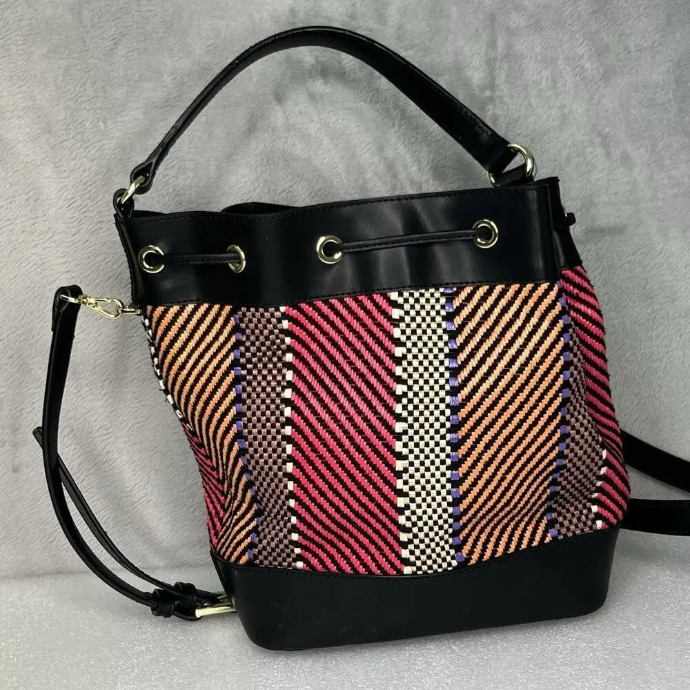 Ted Baker Taliiaa Multicolor Woven Boho Bucket Shoulder‎ Bag Leather Trim